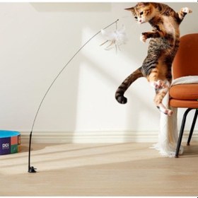 Resim Büro Ev Ofis Evcil Pet Hayvanı İçin Zilli Tüylü Vantuzlu Kedi Oyun Oltası 