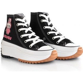 Resim Labubu Baskılı Yüksek Taban Boğazlı Converse Siyah - Fuşya 