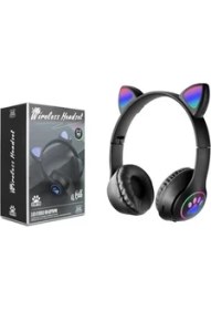 Resim Subzero SW78 Sevimli Kedi Kulaklı LED Işıklı Katlanabilir Kablosuz Kulaküstü Bluetooth Kulaklık 
