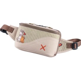 Resim Krem Rengi Kedi & Köpek Desenli Kanvas Unisex Göğüs ve Bel Çantası 