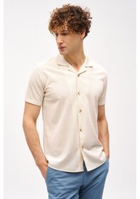 Resim Erkek Bej Standart Apaç Yaka Gömlek-16402 Bej 