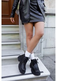 Resim Gabriela Siyah Deri Siyah Tabanlı Kadın Bot-siyah Deri Siyah 