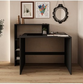 Resim Amber Çalışma Masası Raflı, Modern Bilgisayar Masası Antrasit 