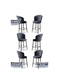 Resim Canisa Fora Serisi 6 Adet Antrasit Sandalye Mutfak Bar Sandalyesi Babyface Kumaş Beyaz Metal Ayak Sandalye Antrasit Ayaklar Beyaz 