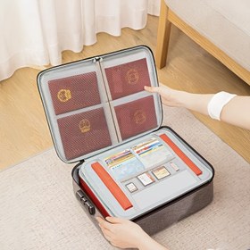 Resim Kilitli Yangına Dayanıklı Belge Çantası - 3 Katmanlı Laptop ve Dosya Düzenleyici, Seyahat Çantası için Pasaport/Sertifikalar (Hafif, Katlanabilir, Poliamid), Belge Düzenleyici Kutu 