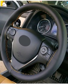 Resim 10 Adet Universal Deri Dikmeli Direksiyon Kılıfı Soft Siyah Deri-Sarı İpli (38×10CM) 