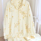 Resim Kadınlar için Rahat Çiçek Desenli Pijama Takımı - Uzun Kollu & Pantolon, Yumuşak Polyester Karışımı, Makinede Yıkanabilir 