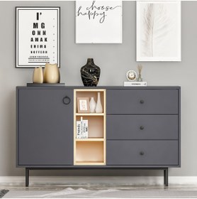 Resim İNARCH DİZAYN Naturel Konsol Çekmeceli, Antrasit 