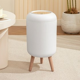 Resim 9.99 L Otomatik Sensörlü Kapaklı Çöp Kutusu - Tek Dokunuşla İşletim, Güçsüzleme Önleyici ve Sükunetli Ağız Mecanizmasına Sahip Dayanklı Plasti̇k Sepeti Beyaz Modern Silindir Formu & Siyah Capa 