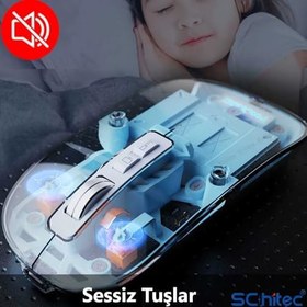 Resim ScHitec M377 Ultra Sessiz 3 Bağlantı Modlu 2xBluetooth Kablosuz + 2.4Gh Gaming Type-C Şarjlı Mouse Pembe 