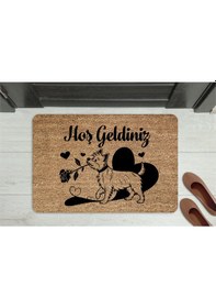 Resim Hoş Geldiniz Yazılı Köpek Figürlü Kapı Önü Paspası Dekoratif Kaymaz Taban Kırmızı 