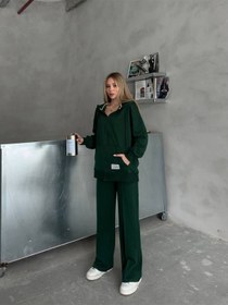 Resim Kadın 2 İplik Alt - Üst Etiket Detaylı Takım Yeşil 