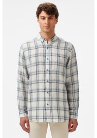 Resim Lacoste Men's Regular Fit Dark Blue Linen Shirt Ekose Keten Erkek Gömlek Koyu Mavi 