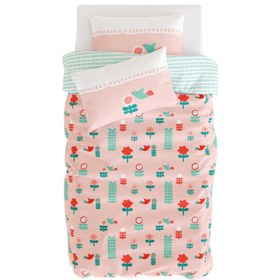Resim Amulet Çift Taraflı Pamuk Saten Pembe Çocuk Nevresim Seti 140x200cm 