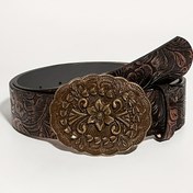 Resim Boho 1 Adet Kadın ve Erkek Retro Kahve Kahverengi Oyma İnek Başı Tokalı PU Batı Tarzı Kemer, Günlük Kullanım ve Cadılar Bayramı İçin Mükemmel 