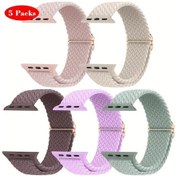 Resim Sunshine022 5li Örgülü Solo Loop Esnek İwatch Band 38-49mm Mor Yeşil 