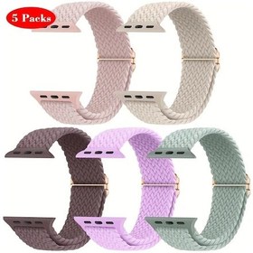 Resim Sunshine022 5li Örgülü Solo Loop Esnek İwatch Band 38-49mm Mor Yeşil 