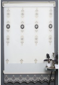 Resim Blind-x Gri Çift Mekanizmalı Kadife Yasemin Nakışlı Tül Stor Perde Dayanıklı Alüminyum Kasa 