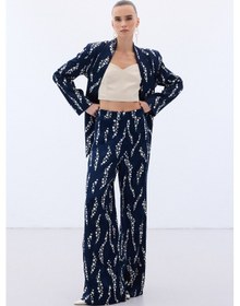 Resim Sateen Desenli Bol Paça Pantolon - Lacivert-136493 Lacivert 