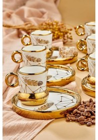 Resim Carmen 6 Kişilik Porselen Tüy Desenli Kahve Fincan Takımı 