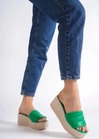 Resim Reına Dolgu Topuklu Ortopedik Taban Hasır Görünümlü Kadın Terlik Ckt - Yeşil Yeşil 