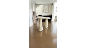 Resim Wood Wooden Ahşap Krem Renk 2'li Set Mantar Yan Sehpa Fiskos Çiçeklik Decorative 