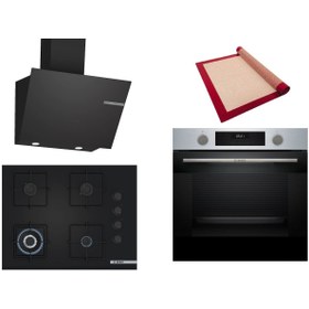 Resim Bosch Siyah 3 lü Ankastre Set (HUA717BR0T-POH7C6P30O-DWK66PJ60T) Buhar Destekli - Pişirme Matı ile 