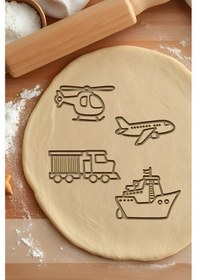 Resim Taşıt Seti Kurabiye Kalıbı, Hamur Şekillendirici, Bisküvi Kalıbı, Kolay Kesim Ucu Beyaz 