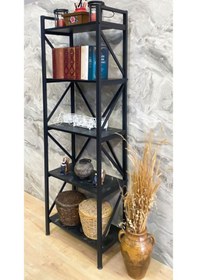 Resim Demo Tanraf Arya Lüx Black 5 Raflı Kitaplık 180X60 Cm. Ebat 