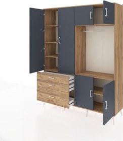 Resim Hyperion Gardrop 7 Raflı 3 Çekmeceli Tek Askılı 176x44x221 Çam-antrasit/çam Antrasit/çam 