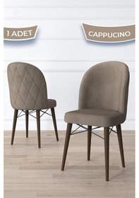 Resim Canisa Bika Serisi 1 Adet Cappucino Mutfak Sandalyesi Ceviz Gürgen Ayaklı 1. Sınıf Babyface Kumaş Sandalye Cappucino Ayaklar Ceviz 