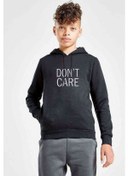 Resim Don'T Care Baskılı Unisex Çocuk Kapüşonlu Siyah Sweatshirt Siyah 