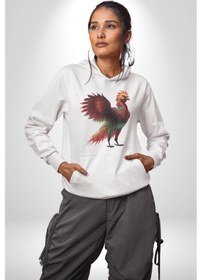 Resim Anka Kuşu Ateş Kuşu Kadın Erkek Beyaz Kapüşonlu Sweatshirt Hoodie Beyaz 