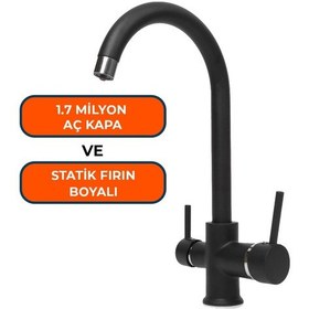Resim Aquames - Su Arıtma İçin Kuğu modeli Siyah 3 Yollu Musluk 
