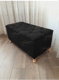 Resim Lüks Sandıklı Kapitoneli Ayakucu Puf Bench 100 Cm Gold Ayak Siyah 