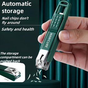 Resim 1 adet Nane Yeşili Paslanmaz Çelik Tırnak Makası, Konkav Bıçak Kenarı, Anti-Splash Tırnak Makası, Kalın Tırnaklar İçin, Artıklar Depolama Fonksiyonu Dahil, Alkol İçermeyen Manikür Aracı 