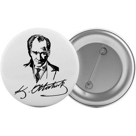 Resim Atatürk İmzası Çanta Rozeti 20 Adet En Büyük Boy 5.8cm İğneli Broş 
