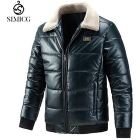 Resim Erkek Peluş Kuzu Yünü Yakalı Ceket - Mavi Mavi 