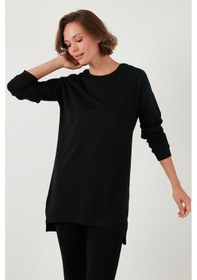 Resim Lela Modest Pamuklu Bisiklet Yaka Oversize Fit Bayan Tunik 5864896 Siyah 