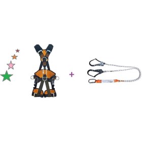 Resim Karam Kp45 Tam Korumalı Emniyet Kemeri Ka341 Çift Bacaklı Şok Emicili Lanyard Güvenlik 