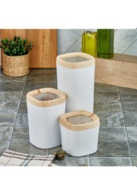 Resim Ceronni Bonny Erzak Saklama Kabı 3lü Set Ahşap Kaplama Kapak Renkli Hazne 1,8lt - 1lt - 600ml Açık Ahşap Ahşap 
