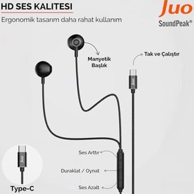 Resim Juo Type-C Mikrofonlu Kablolu Kulak İçi Kulaklık Metal DAC Çip Destekli ENC Gürültü Engelleme 