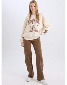 Resim DeFacto Straight Fit Gabardin Kışlık Pantolon Kargo Cepli Normal Bel Düz Paça D3762AX24AUBN549 Kahve 