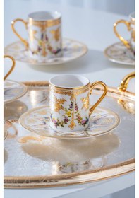 Resim Acar Groove 24k Altın Detaylı 6 Kişilik Porselen Kahve Fincan Takımı - 100 Ml Renkli 