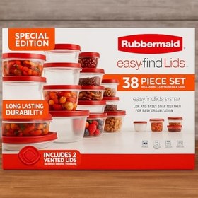 Resim Rubbermaid Easy Find Lids 38 Parça Saklama Kabı Seti - Kırmızı Kapaklı, BPA Free, Mikrodalga & Bulaşık Makinesi Uyumlu 