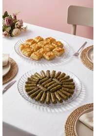 Resim Selen Concept Güneş Model Büyük Boy El Yapımı Cam Tatlı Ve Sunum Tabağı 2'li Set Şeffaf 