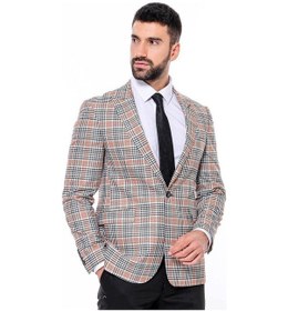 Resim Wessi Ekose Desenli Slim Fit Turuncu Siyah Erkek Ceket - Wessi Turuncu 