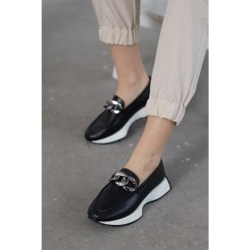 Resim Nilufarr Darius Siyah Deri Zincir Aksesuarlı Kadın Sneaker 