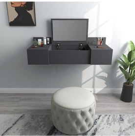 Resim Arnetti Zakkum Aynalı 2 Raflı Dekoratif Makyaj Masası Antrasit 