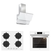 Resim Silverline Beyaz Cam Ankastre Set (3490 Oslo 60 Beyaz+cs5427w01+bo6504w01) 